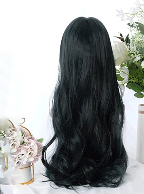 Cicada Chirping Series Black Dark Green Water Ripple Micro Curl Versatile Retro Elegant Classic Lolita Long Curly Hair Wig