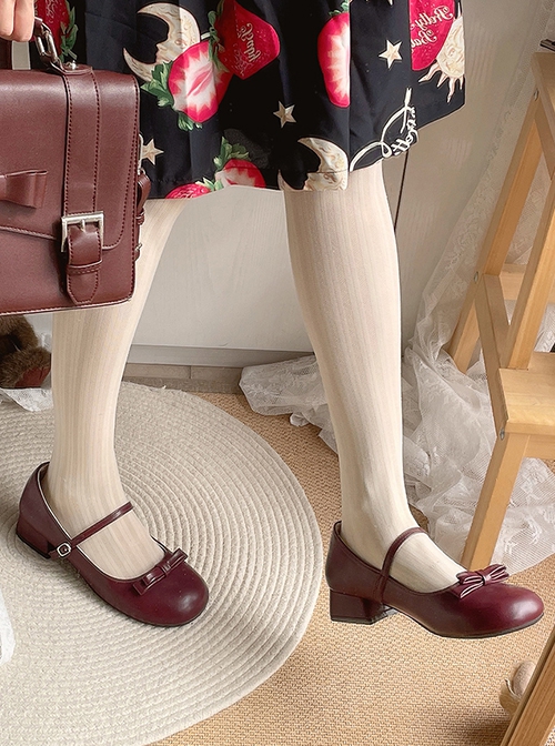 Doll Series Matte Retro Little Bowknot Thin Shoelaces Sweet Lolita Middle Heel Round Toe Mary Jane Shoes