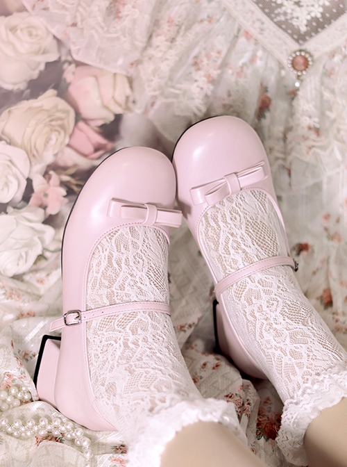 Doll Series Matte Retro Little Bowknot Thin Shoelaces Sweet Lolita Middle Heel Round Toe Mary Jane Shoes