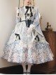 Tsubaki Garden Series Alice Light Blue Japanese Style Bowknot Classic Lolita Yarn Apron Maid Wide Sleeves Printing Dress