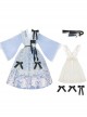 Tsubaki Garden Series Alice Light Blue Japanese Style Bowknot Classic Lolita Yarn Apron Maid Wide Sleeves Printing Dress