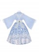 Tsubaki Garden Series Alice Light Blue Japanese Style Bowknot Classic Lolita Yarn Apron Maid Wide Sleeves Printing Dress