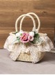 Beach Pastoral Style Soft Girl Lace Ribbon Bowknot Simulation Flower Plant Classic Lolita Straw Handbag