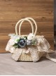 Beach Pastoral Style Soft Girl Lace Ribbon Bowknot Simulation Flower Plant Classic Lolita Straw Handbag