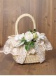 Beach Pastoral Style Soft Girl Lace Ribbon Bowknot Simulation Flower Plant Classic Lolita Straw Handbag