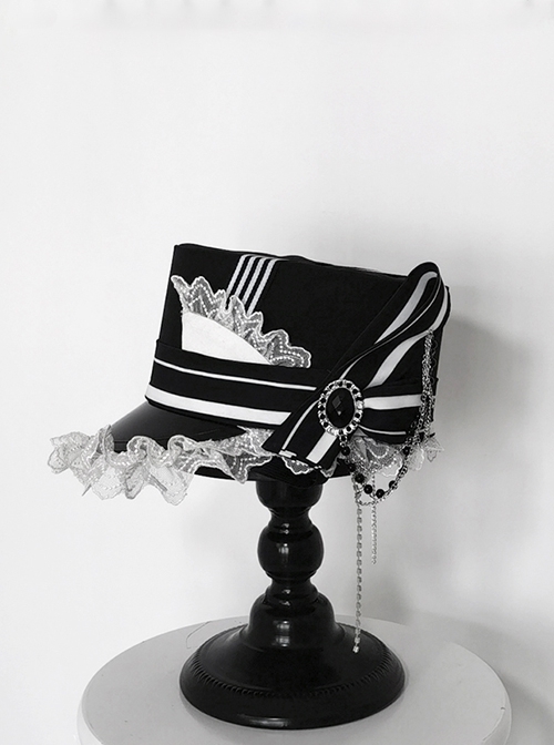 Wonderful Trick Series Retro Elegant Prince Style Ouji Fashion Black White Stripes Gorgeous Lace Hat