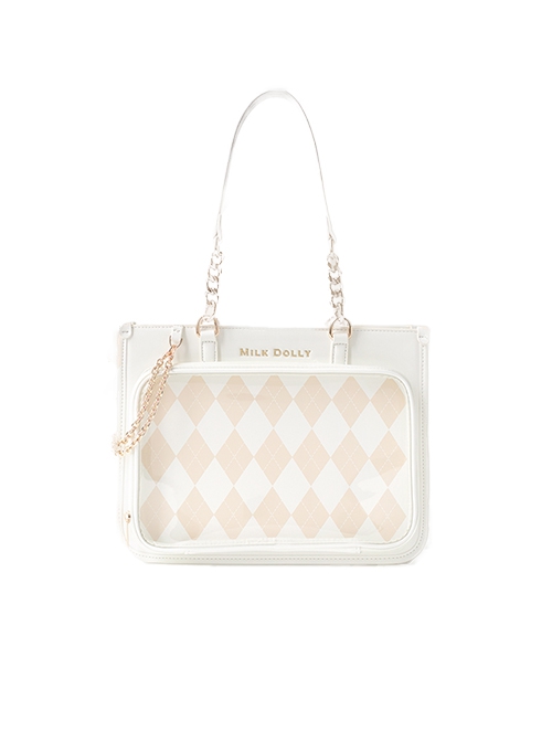 College Style American Retro Diamond Plaid Transparent Layer Peripheral Display School Lolita Crossbody Handheld Shoulder Bag