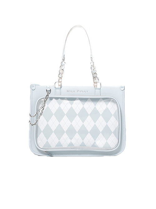 College Style American Retro Diamond Plaid Transparent Layer Peripheral Display School Lolita Crossbody Handheld Shoulder Bag