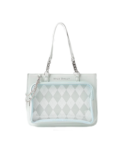 College Style American Retro Diamond Plaid Transparent Layer Peripheral Display School Lolita Crossbody Handheld Shoulder Bag