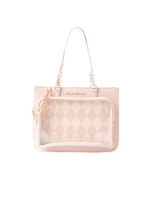 College Style American Retro Diamond Plaid Transparent Layer Peripheral Display School Lolita Crossbody Handheld Shoulder Bag