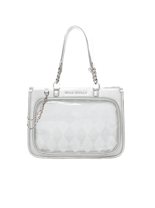 College Style American Retro Diamond Plaid Transparent Layer Peripheral Display School Lolita Crossbody Handheld Shoulder Bag