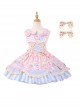 Party Bunny Series Daily Pink Cute Gorgeous Cake Desserts Print Bowknot Sweet Lolita Sleeveless Dress Doll Ribbon Hairpin Set