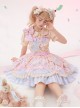 Party Bunny Series Daily Pink Cute Gorgeous Cake Desserts Print Bowknot Sweet Lolita Sleeveless Dress Doll Ribbon Hairpin Set