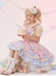 Party Bunny Series Daily Pink Cute Gorgeous Cake Desserts Print Bowknot Sweet Lolita Sleeveless Dress Doll Ribbon Hairpin Set