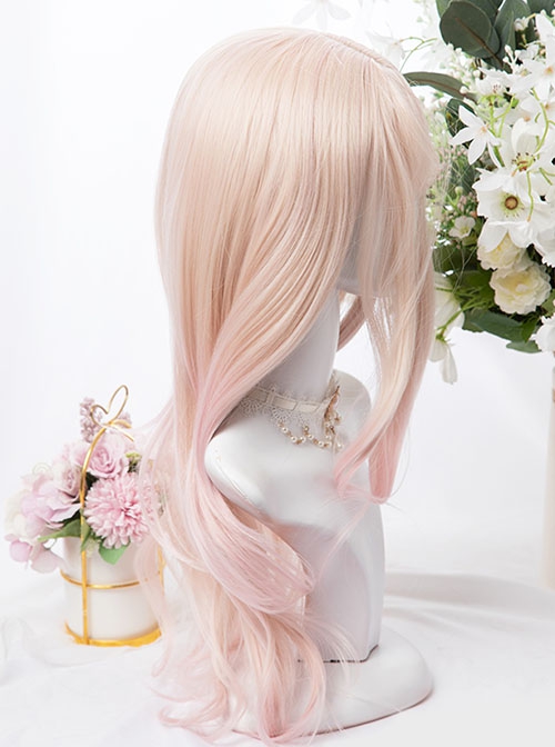 Colorful Candy Series Japanese Harajuku Soft Pink Girl Orange Gradient Slightly Curly Long Hair Sweet Lolita Wig