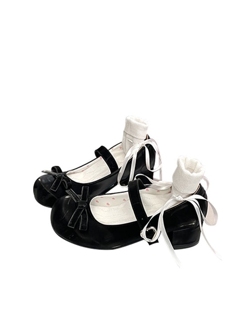 Korean Style Spring Fashion Cute Doll Sense Ribbon Bowknot Cute Round Toe Sweet Lolita Low Heels Mary Jane Shoes