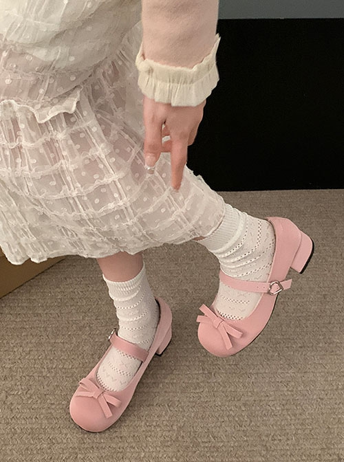 Korean Style Spring Fashion Cute Doll Sense Ribbon Bowknot Cute Round Toe Sweet Lolita Low Heels Mary Jane Shoes