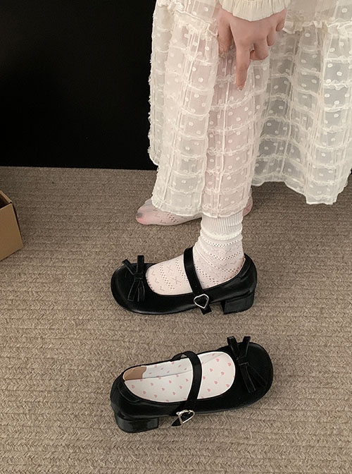 Korean Style Spring Fashion Cute Doll Sense Ribbon Bowknot Cute Round Toe Sweet Lolita Low Heels Mary Jane Shoes