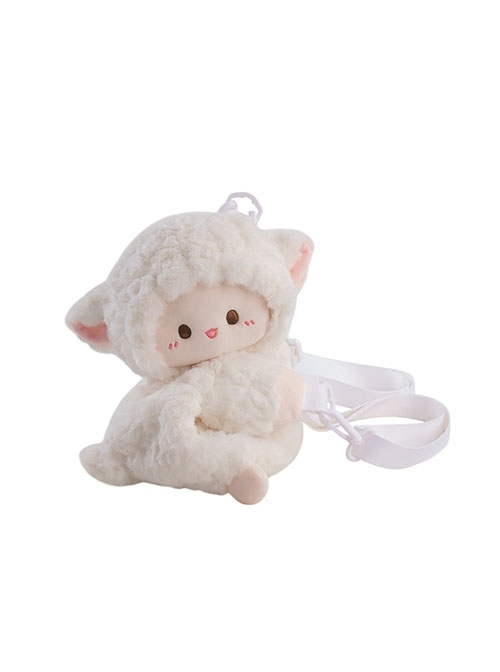 Little White Lamb Hug Soft Cute Sweet Kawaii Fashion Cartoon Plush Sheep Toy Crossbody Bag Dolly Backpack