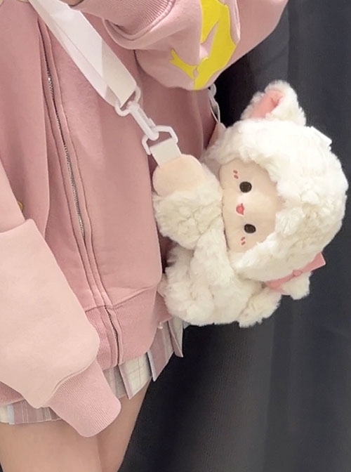 Little White Lamb Hug Soft Cute Sweet Kawaii Fashion Cartoon Plush Sheep Toy Crossbody Bag Dolly Backpack