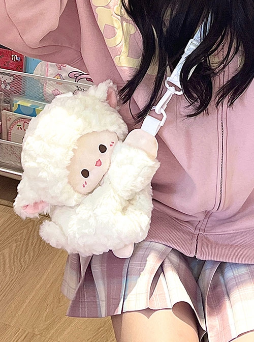 Little White Lamb Hug Soft Cute Sweet Kawaii Fashion Cartoon Plush Sheep Toy Crossbody Bag Dolly Backpack