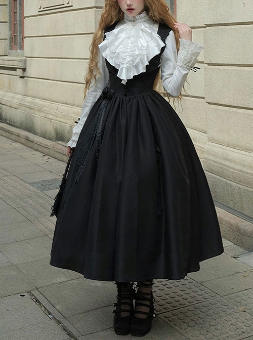 Night Traveller Series Black Breast Support Elegant Big Hemline Noble Simple Classic Lolita Sleeveless Long Dress