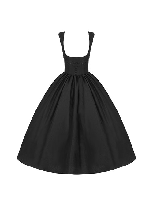 Night Traveller Series Black Breast Support Elegant Big Hemline Noble Simple Classic Lolita Sleeveless Long Dress