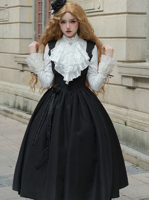 Night Traveller Series Black Breast Support Elegant Big Hemline Noble Simple Classic Lolita Sleeveless Long Dress