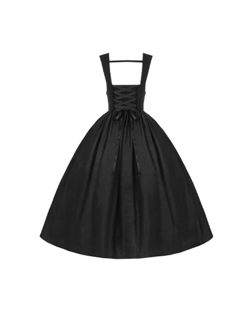 Night Traveller Series Black Breast Support Elegant Big Hemline Noble Simple Classic Lolita Sleeveless Long Dress