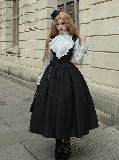 Night Traveller Series Stylish Elegant Lady Black Rose Long Lace Ribbon Classic Lolita Waist Decoration