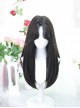 Daily Versatile Black Simulated Commute Mid Split Full Fringe Middle Long Straight Hair Classic Lolita Full Head Wig