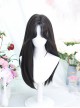 Daily Versatile Black Simulated Commute Mid Split Full Fringe Middle Long Straight Hair Classic Lolita Full Head Wig