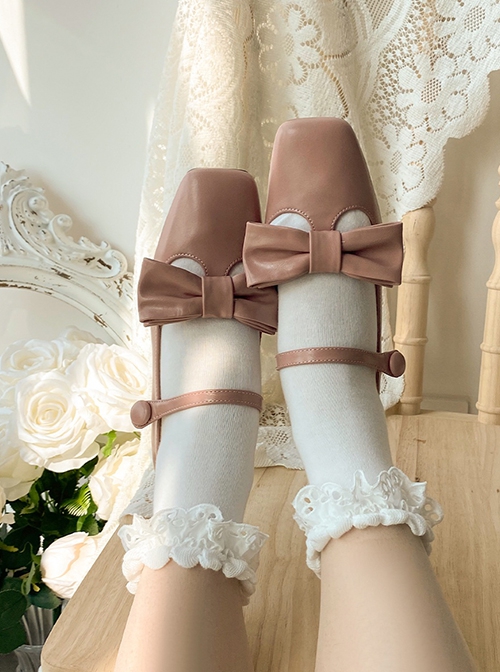 Evaporated Milk Series Cute Bowknot Retro Elegant Lady Classic Lolita Square Toe Low Heel Mary Jane Shoes