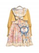 Cat Holiday Series Print Daily Yellow Blue Plaid Doll Collar Cute Bowknot Bag Sweet Lolita False Two Piece Suit Dress