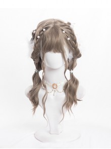 Aoki Flax Grey Fluffy Face Slimming Korean Style Medium Length Curly Hair Dragon Beard Bangs Sweet Lolita Full Head Wig