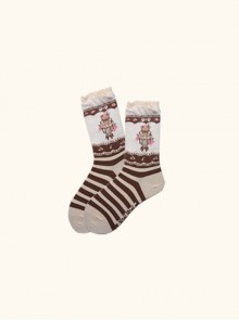 Japanese Style Cute Bear Cake Stripe Print Versatile Daily Cotton Uniformed Fairytale Sweet Lolita Socks