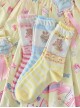 Japanese Style Cute Bear Cake Stripe Print Versatile Daily Cotton Uniformed Fairytale Sweet Lolita Socks