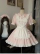 Little Maid Series Daily Versatile Solid Color Ruffled Sweet Lolita White Heart Shape Apron Headband Puff Sleeve Dress