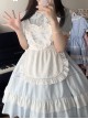 Little Maid Series Daily Versatile Solid Color Ruffled Sweet Lolita White Heart Shape Apron Headband Puff Sleeve Dress