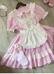 Little Maid Series Daily Small Plaid Print Heart Shape Apron Ruffle Versatile Hairband Sweet Lolita Puff Sleeve Dress