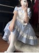 Little Maid Series Daily Small Plaid Print Heart Shape Apron Ruffle Versatile Hairband Sweet Lolita Puff Sleeve Dress