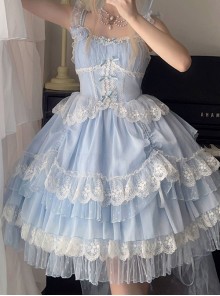Annie Tea Party Series Ribbon Bowknot Princess Style Gorgeous Lace Girl Dreamy Sweet Lolita Sleeveless Dress