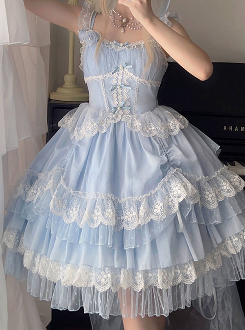 Annie Tea Party Series Ribbon Bowknot Princess Style Gorgeous Lace Girl Dreamy Sweet Lolita Sleeveless Dress