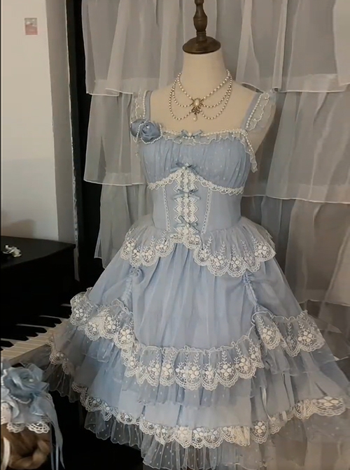 Annie Tea Party Series Ribbon Bowknot Princess Style Gorgeous Lace Girl Dreamy Sweet Lolita Sleeveless Dress