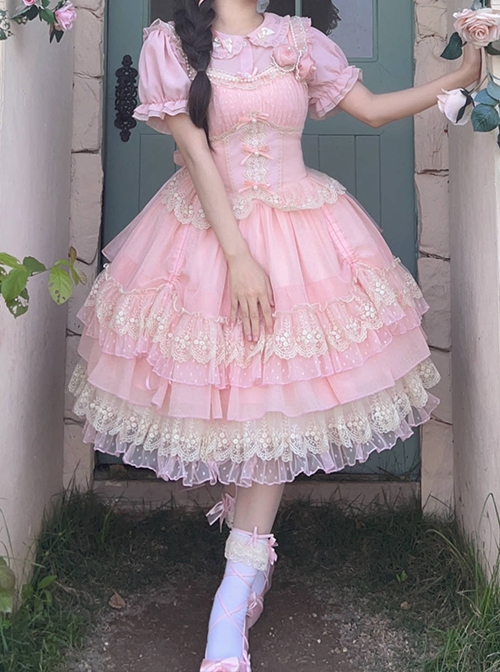 Annie Tea Party Series Ribbon Bowknot Princess Style Gorgeous Lace Girl Dreamy Sweet Lolita Sleeveless Dress