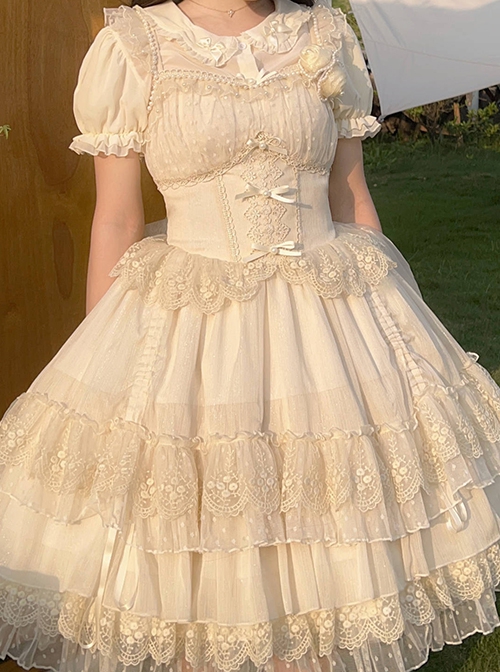 Annie Tea Party Series Ribbon Bowknot Princess Style Gorgeous Lace Girl Dreamy Sweet Lolita Sleeveless Dress