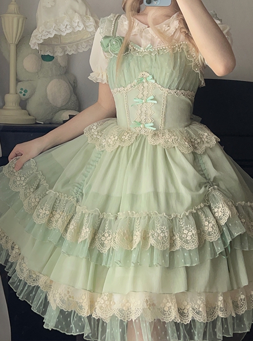 Annie Tea Party Series Ribbon Bowknot Princess Style Gorgeous Lace Girl Dreamy Sweet Lolita Sleeveless Dress