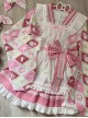 Showa Sweet Pet Series Japanese Style Cute Checkered Pattern Print Bowknot Sweet Lolita Maid Apron Shirt Skirt Set