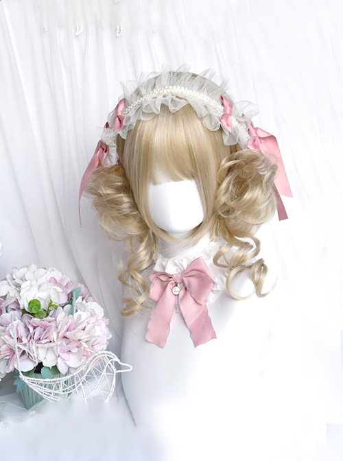 Japanese Retro Showa Style Beige Golden Sweet Lolita Cute Curly Dragon Beard Meatball Head Wig Clip Short Hair Wig