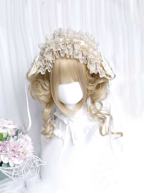 Japanese Retro Showa Style Beige Golden Sweet Lolita Cute Curly Dragon Beard Meatball Head Wig Clip Short Hair Wig